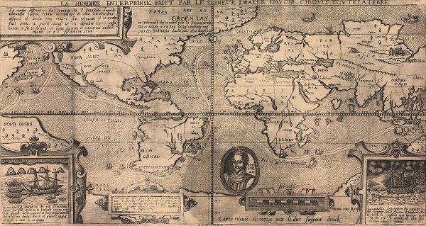 Vintage Maps 아티스트의 Sir Francis Drake World Map 1581 작품