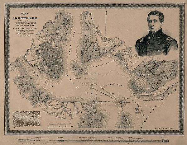 Vintage Maps 아티스트의 Charleston Harbor embracing forts Moultrie Sumter Johnson and Castle Pinckney 1861 작품