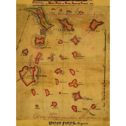Vintage Maps 아티스트의 Contours of Union forts on south side of Potomac 1862  작품