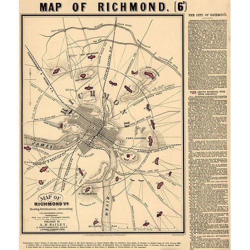 Vintage Maps 아티스트의 Richmond Va fortifications surrounding the Confederate capital 1864 작품