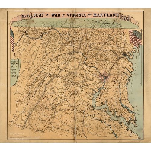 Vintage Maps 아티스트의 Seat of War Virginia and Maryland 1863 작품