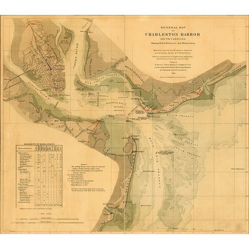 Vintage Maps 아티스트의 Charleston Harbor 1865 작품