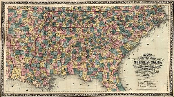 Vintage Maps 아티스트의 Railway and County Map of the Southern States 작품