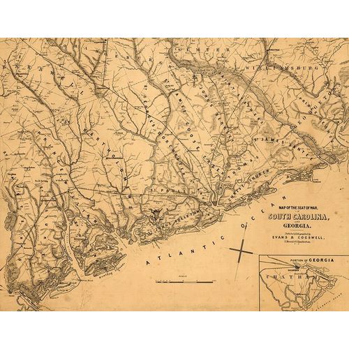 Vintage Maps 아티스트의 Seat of War in South Carolina and Georgia 1861 작품