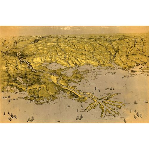 Vintage Maps 아티스트의 Birds eye view of Louisiana Mississippi Alabama and part of Florida 1861 작품