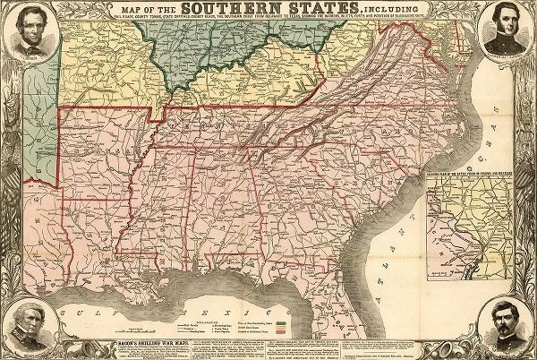 Vintage Maps 아티스트의 Southern States During the Rebellion 1863 작품