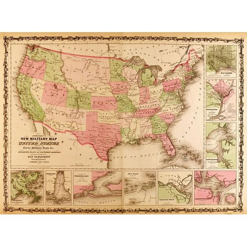 Vintage Maps 아티스트의 Military Map of the United states 1863 작품