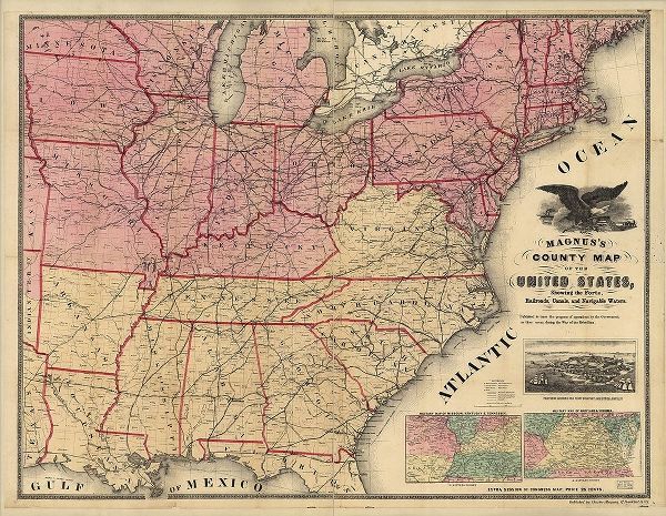 Vintage Maps 아티스트의 USA forts railroads canals and navigable waters 1862 작품