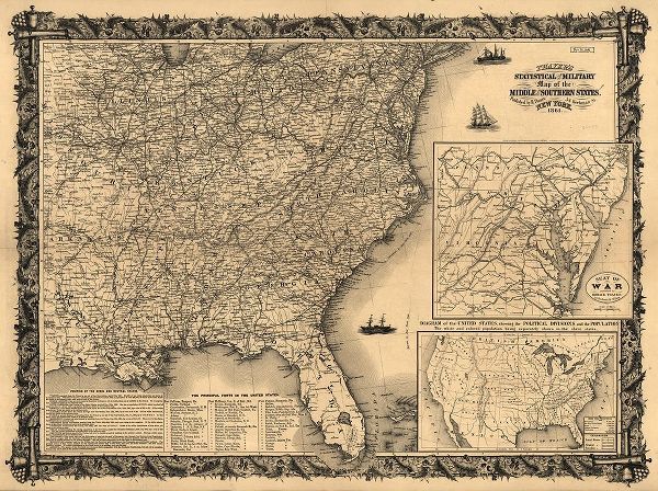 Vintage Maps 아티스트의 Statistical and military map of the middle and southern states 1861 작품