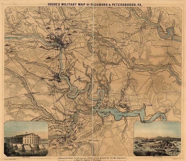 Vintage Maps 아티스트의 Richmond and Petersburg Va Showing the Rebel fortifications 1864 작품