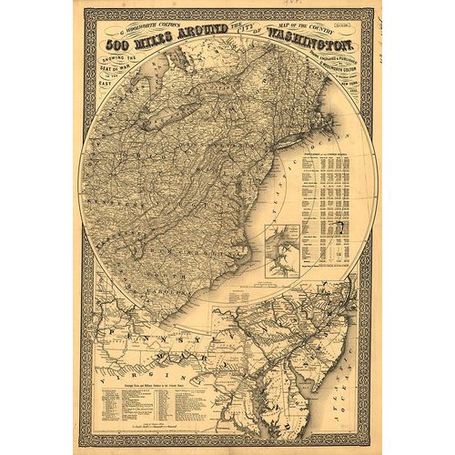 Vintage Maps 아티스트의 500 Miles Around Washington DC  작품