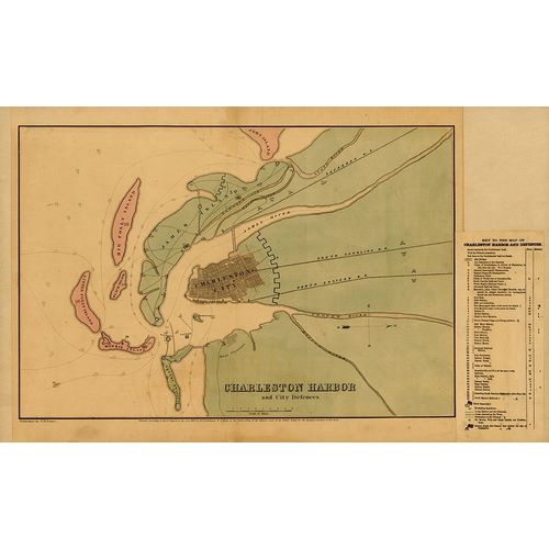 Vintage Maps 아티스트의 Charleston Harbor and city defenses 1864 작품