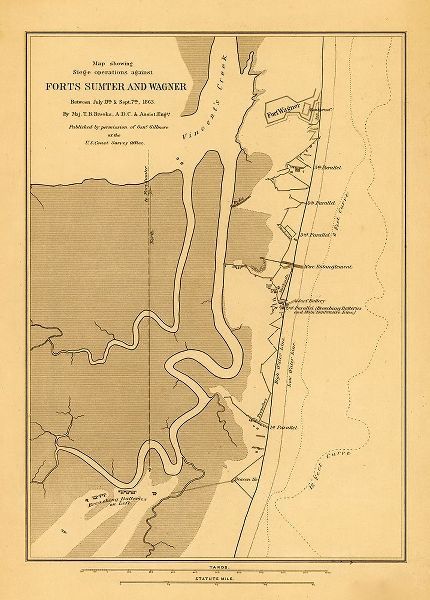 Vintage Maps 아티스트의 Fort Sumter and Wagner 1863 작품