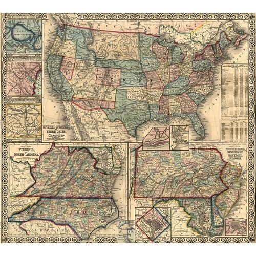 Vintage Maps 아티스트의 Map of the United States and Its Territories 1861 작품