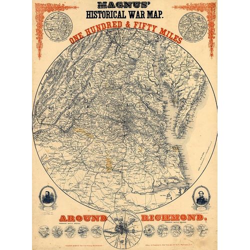 Vintage Maps 아티스트의 150 Miles Around Richmond 1864 작품