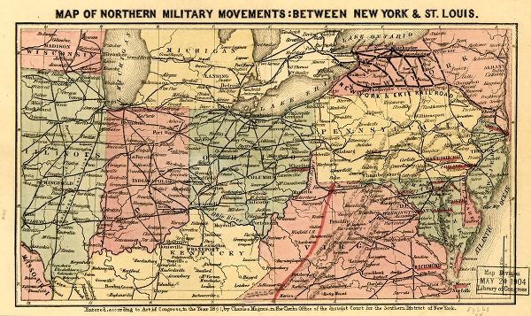 Vintage Maps 아티스트의 Railroads between New York and St Luis used by Northern Troops 작품