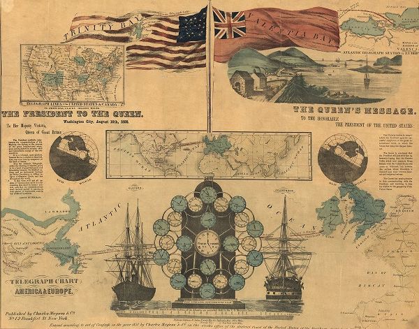 Vintage Maps 아티스트의 Telegraph Chart of America and Europe 1858 작품