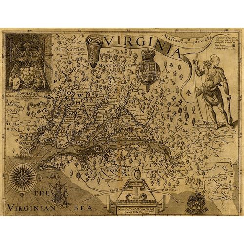 Vintage Maps 아티스트의 Virginia Discovered and described by john Smith 1606 작품