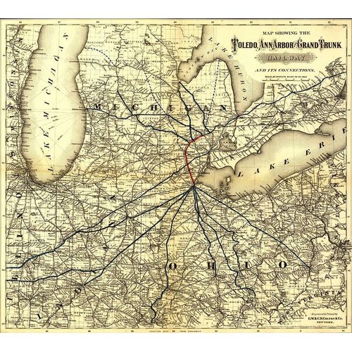 Vintage Maps 아티스트의 Toledo Ann Arbor Grand Trunk Railway 1881 작품