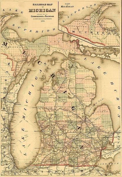 Vintage Maps 아티스트의 Railroads of Michigan 1874 작품