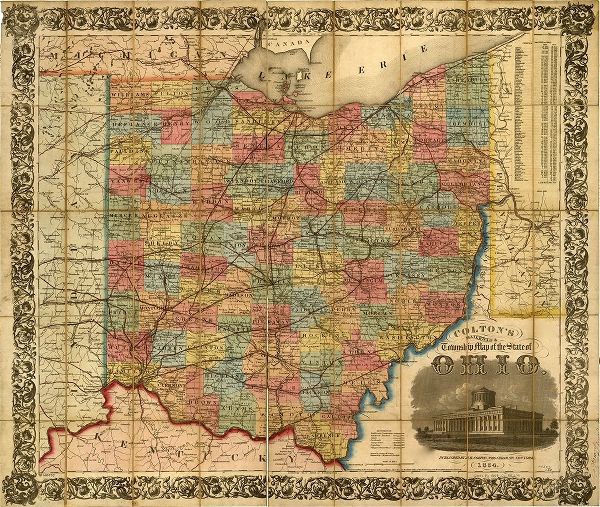 Vintage Maps 아티스트의 Railroad Township Map of the States of Ohio 1854 작품
