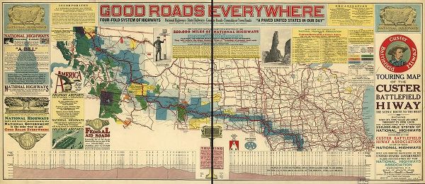 Vintage Maps 아티스트의 Good Roads Everywhere A Touring Map of the Custer Battlefield Highway 1925 작품