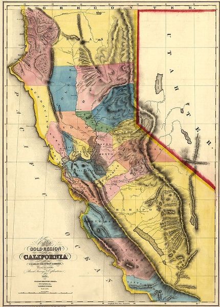 Vintage Maps 아티스트의 California Gold Fields 1851 작품