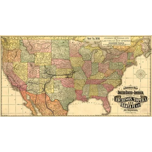 Vintage Maps 아티스트의 Atchison Topeka and Santa Fe R R 1888 작품