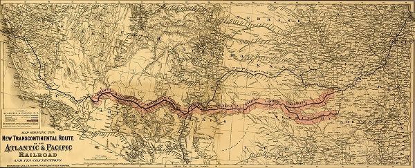 Vintage Maps 아티스트의 transcontinental route of the Atlantic and Pacific Railroad and its connections  작품
