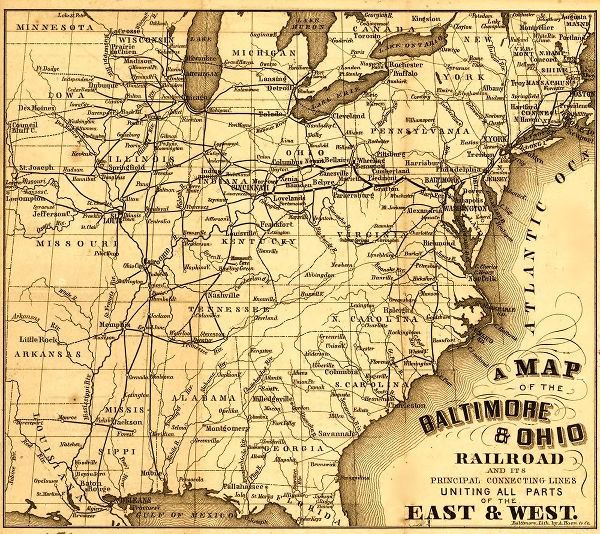 Vintage Maps 아티스트의 Baltimore and Ohio Railroad 1860 작품