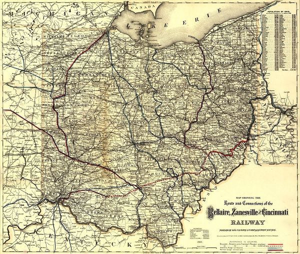 Vintage Maps 아티스트의 Bellaire Zanesville and Cincinnati Railway 1883 작품