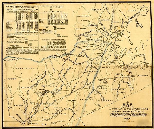 Vintage Maps 아티스트의 Boston and Woonsocket 1847 작품