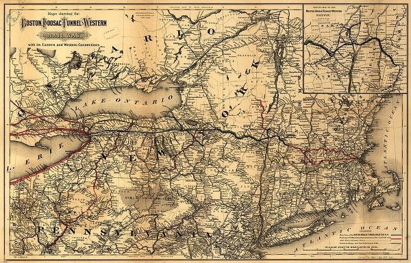 Vintage Maps 아티스트의 Boston Hoosac Tunnel and Western Railway 1881 작품