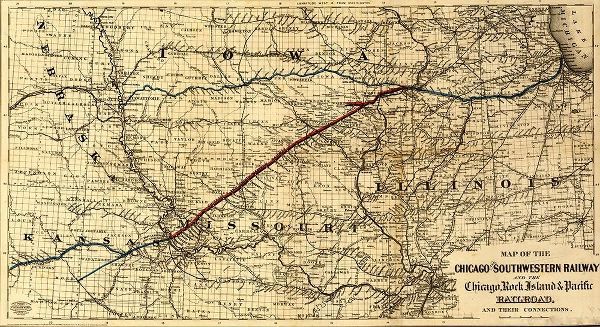 Vintage Maps 아티스트의 Chicago and Southwestern Railway and the Chicago Rock Island and Pacific Railroad 1869  작품