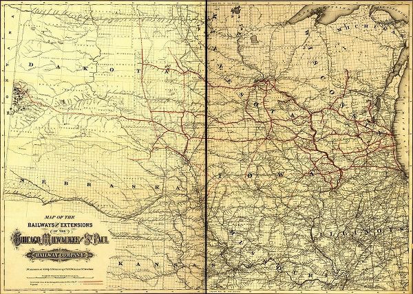 Vintage Maps 아티스트의 Chicago Milwaukee and St Paul Railway Company 1881 작품
