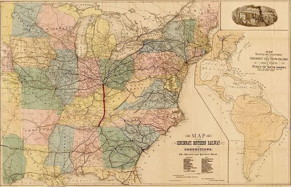 Vintage Maps 아티스트의 Cincinnati Southern Railway 1879 작품