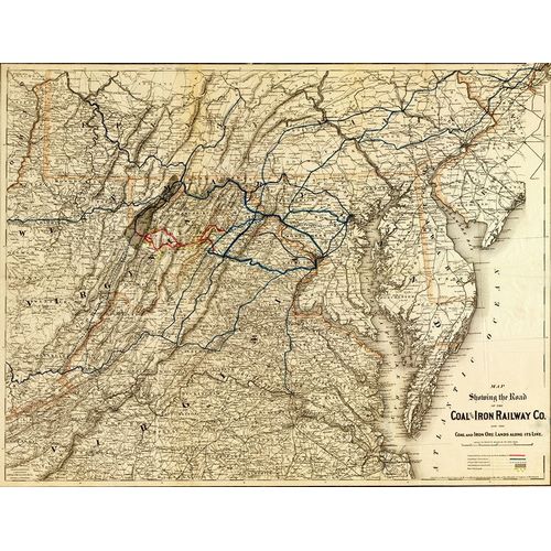 Vintage Maps 아티스트의 Coal and Iron Railway Co and the coal and iron ore lands along its line 1882 작품