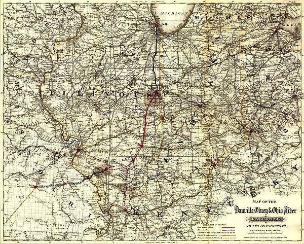 Vintage Maps 아티스트의 Danville Olney and Ohio River Railroad 1881 작품