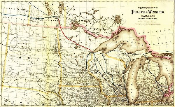 Vintage Maps 아티스트의 Duluth and Winnipeg Railroad 1881 작품