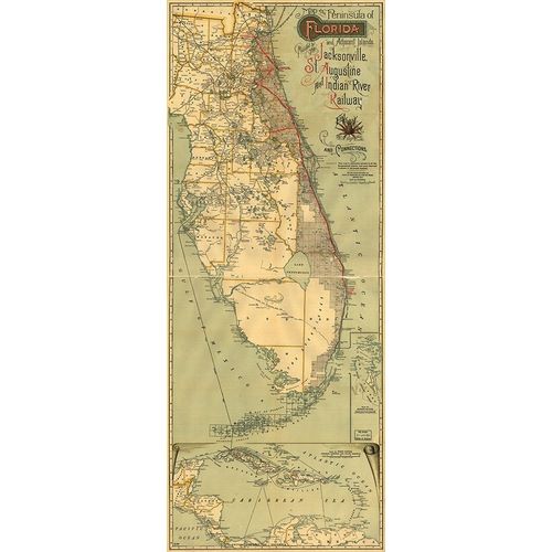 Vintage Maps 아티스트의 Jacksonville St Augustine and Indian River Railway 1893 작품
