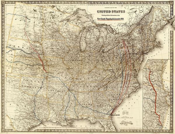 Vintage Maps 아티스트의 Fort Scott Topeka and Lincoln R R 1883 작품