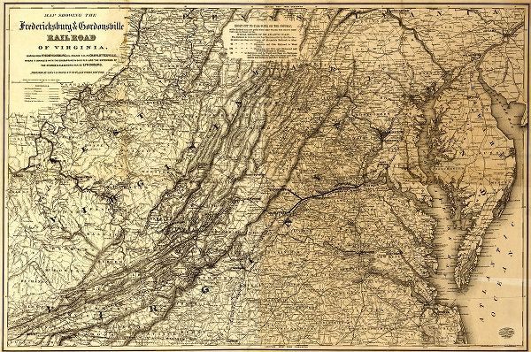 Vintage Maps 아티스트의 Fredericksburg and Gordonsville Rail Road 1869 작품