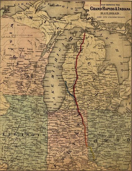 Vintage Maps 아티스트의 Grand Rapids and Indiana Railroad 1871 작품