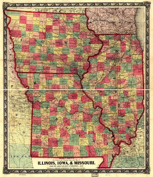 Vintage Maps 아티스트의 Illinois Iowa and Missouri 1857 작품