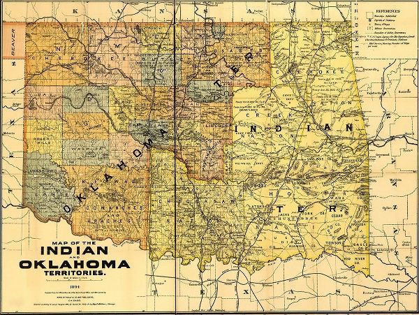 Vintage Maps 아티스트의 Indian and Oklahoma territories 1892 작품
