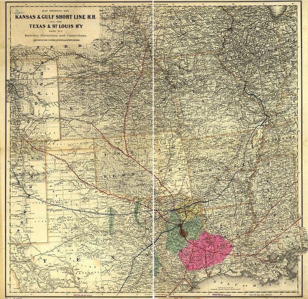 Vintage Maps 아티스트의 Kansas and Gulf Short Line R R and the Texas and St Louis Railway 1881 작품