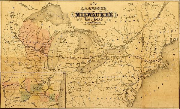 Vintage Maps 아티스트의 La Crosse and Milwaukee Rail Road 1855 작품