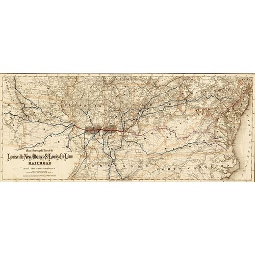 Vintage Maps 아티스트의 Louisville New Albany and St Louis Air Line Railroad 1872 작품