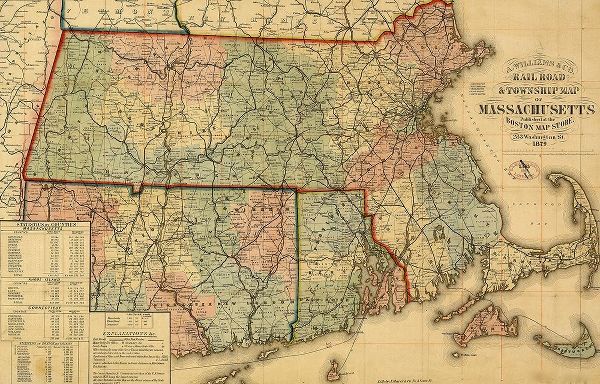 Vintage Maps 아티스트의 Railroad and township map of Massachusetts 1879 작품