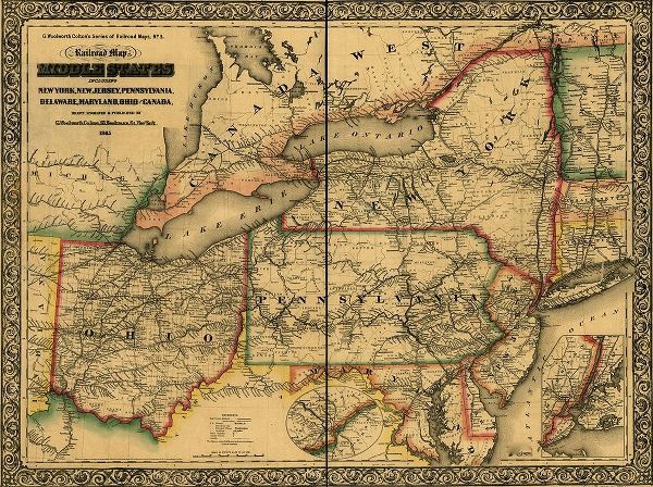 Vintage Maps 아티스트의 Middle states including New York New Jersey Pennsylvania Delaware Maryland Ohio and Canada 1862 작품